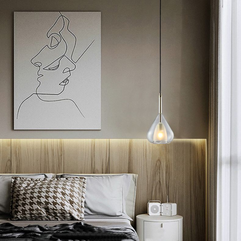 1 Light Teardrop Pendant Lamp Modern Double Glass Hanging Lamp for Living Room