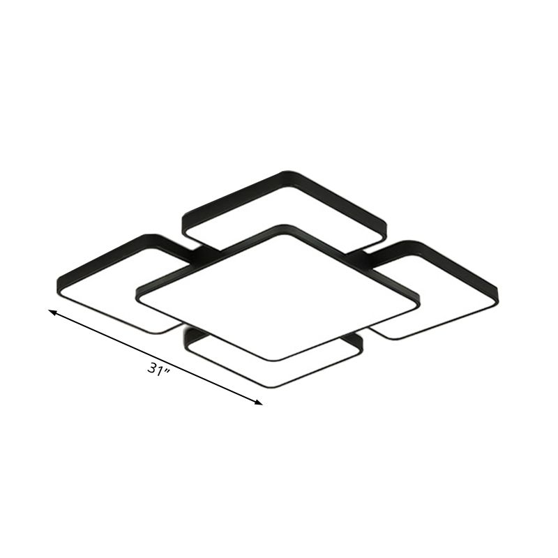 Lámpara empotrada de techo para dormitorio con pantalla cuadrada/rectangular, acrílico, 20,5"/24,5" W, 5/7 luces, lámpara de montaje empotrado estilo modernista en negro/blanco