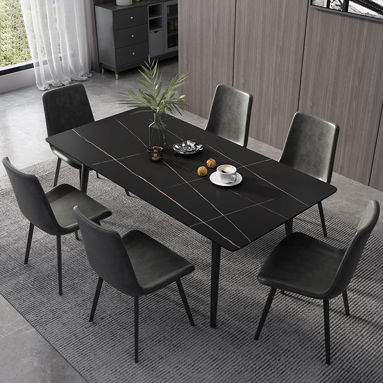 Contemporary Style Sintered Stone Dining Set with Traditional Height Table and Black Leg Base