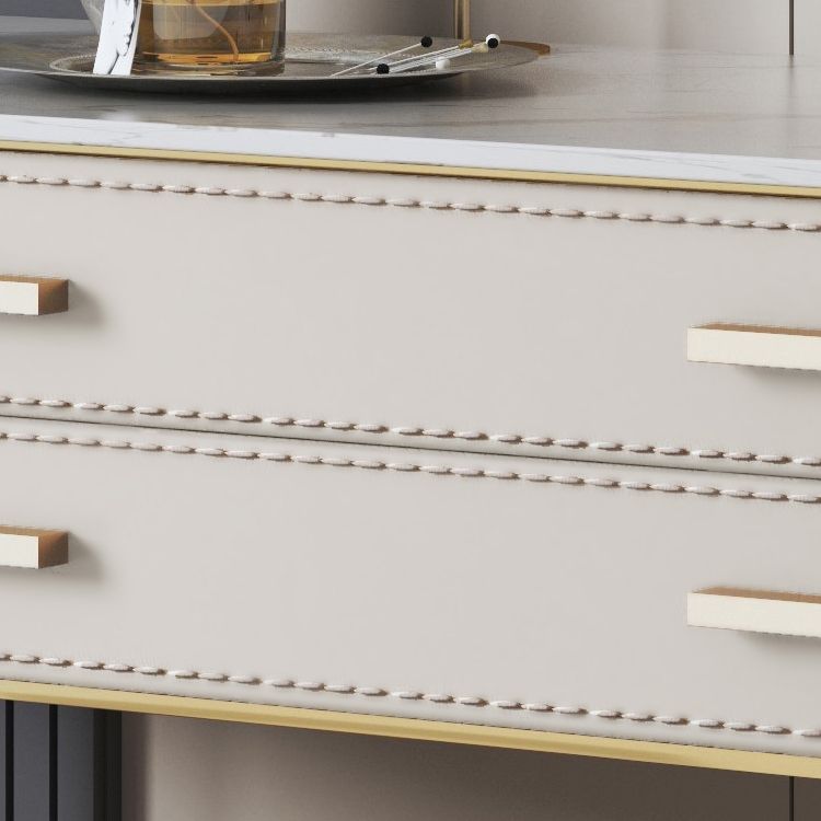 31.9" H Two Drawers Vanity Mirrored Table Dressing Table in Beige