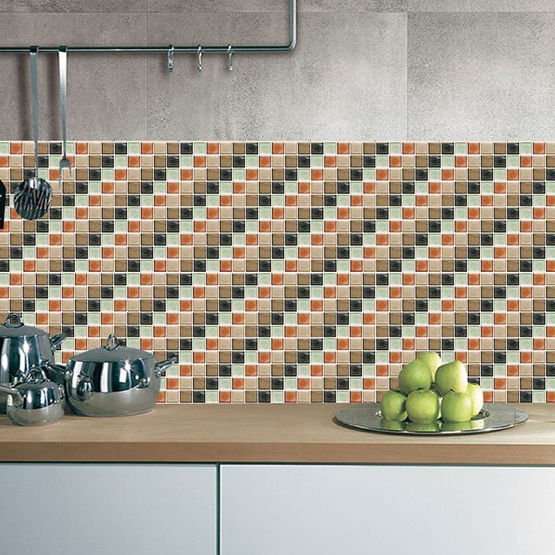 Red Brown Mosaics Tile Wallpapers Peel and Paste Modern Kitchen Wall Covering, 6 Pcs