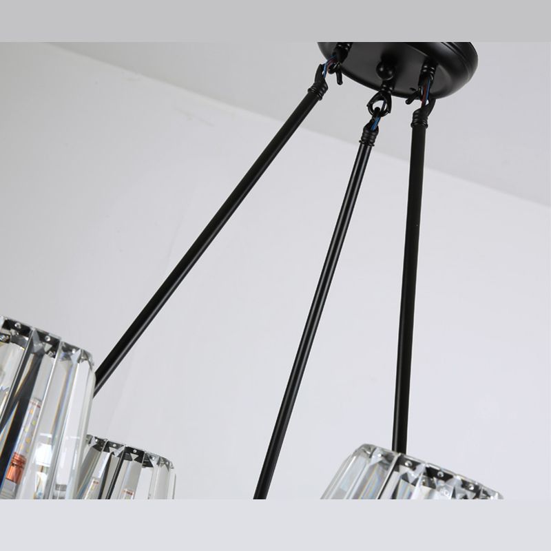 Traditional Style Crystal Chandelier Light Iron Vintage Suspension Lighting Fixture in Black for Living Room
