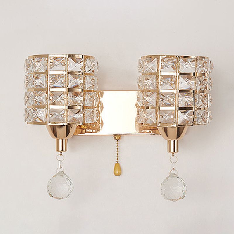 Modern Metal Wall Light Geometric Wall Sconce with Crystal for Bedroom