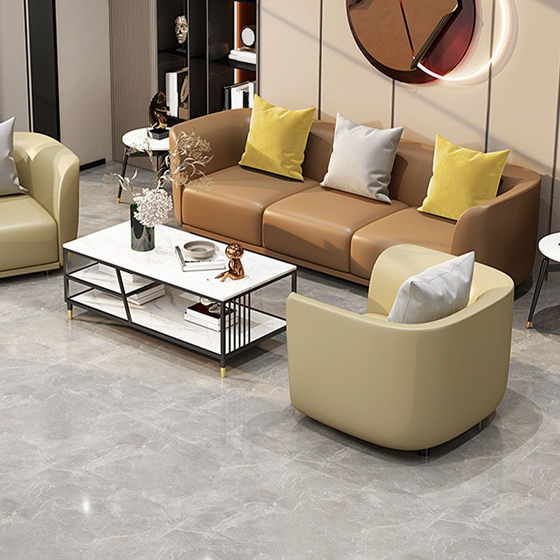 Modern Standard Leather Sofa Stationary Flared Arm Sofa for Living Room