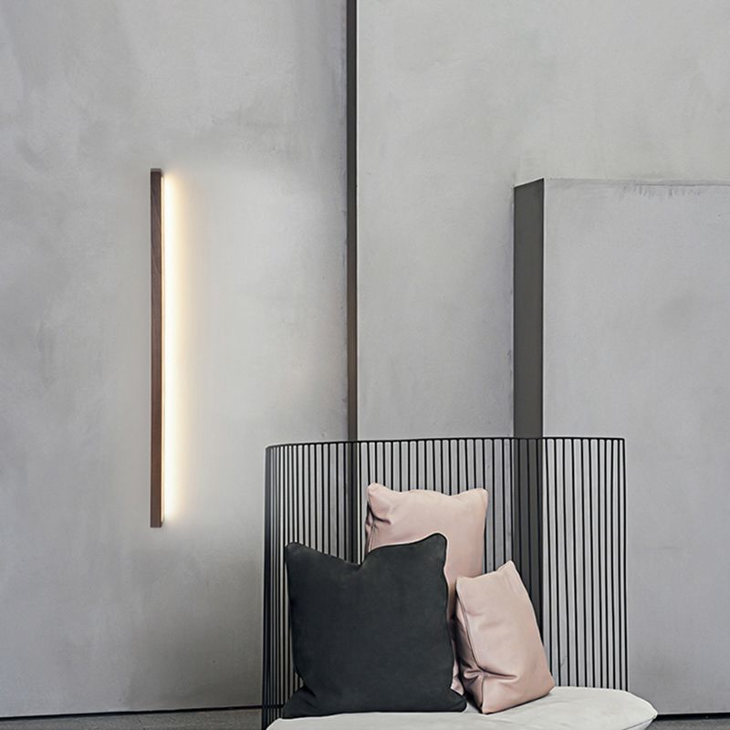 Modern Line Shape Wall Mounted Light Wood Flush Mount Wall Sconce in Brown Finish