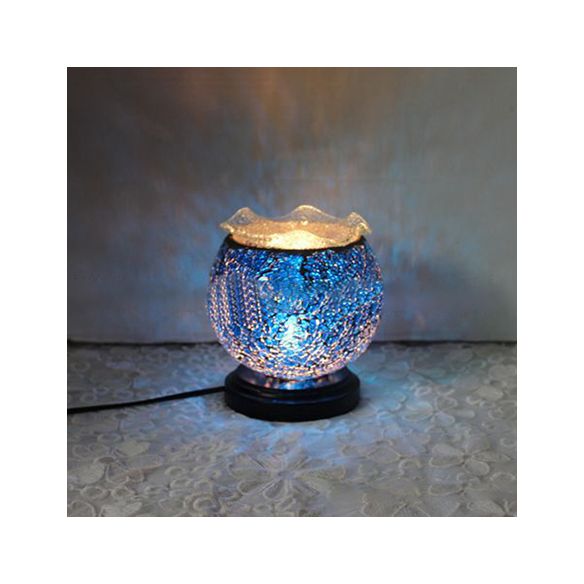 Tiffany Globe Shaped Desk Light with Plug In Cord 1 Light Glass Small Desk Lamp in Blue/Red for Kid Bedroom