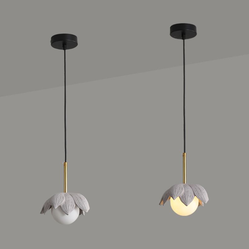 Indoor Globe White Glass Hanging Light, Simple Hanging Lamp with Flower Top