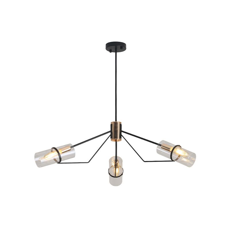 Sputnik Clear/Smoke Glass Chandelier Industrial 3/6 Heads Bedroom Hanging Light Fixture in Black