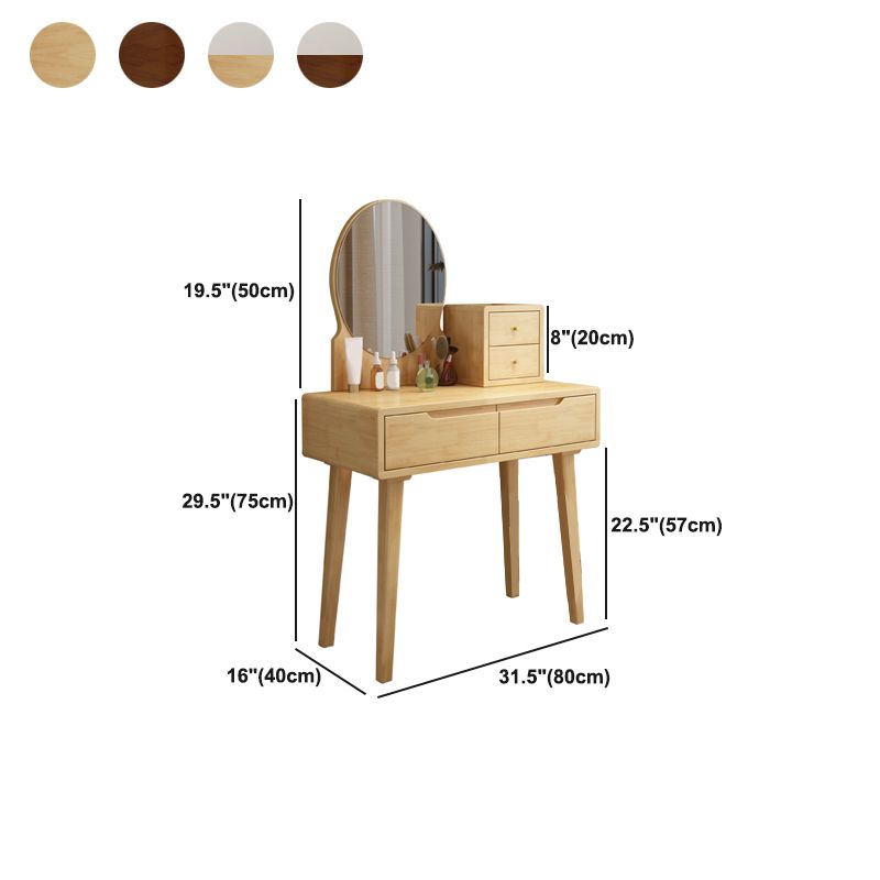 4 Drawer & Mirror Makeup Vanity Desk Rubber Wood Dressing Table