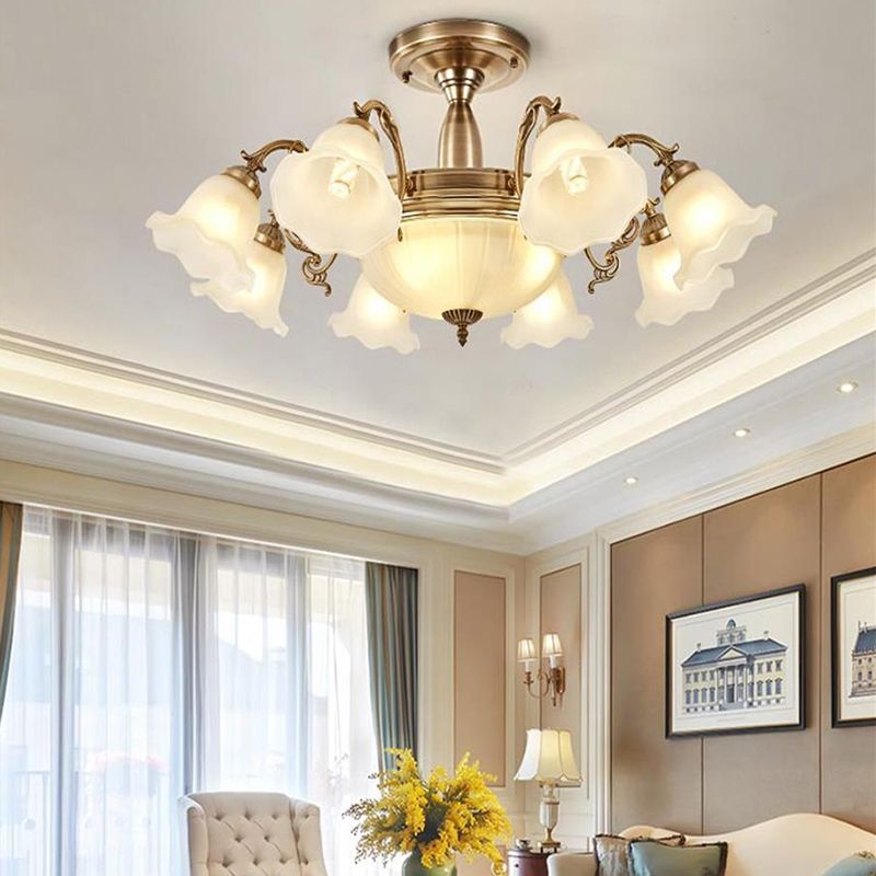 American Style Ceiling Light Flower Shape Ceiling Lamp with Glass Shade for Bedroom