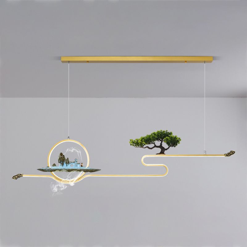 Luces de isla de forma lineal Luces de estilo contemporáneo Metal Dos accesorios de iluminación colgante