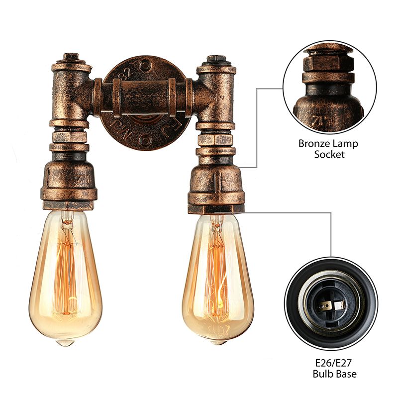Éclairage d'applications murales industriel Bare Breate avec tuyau d'eau 2 lumières lampe murale métallique en laiton noir / antique