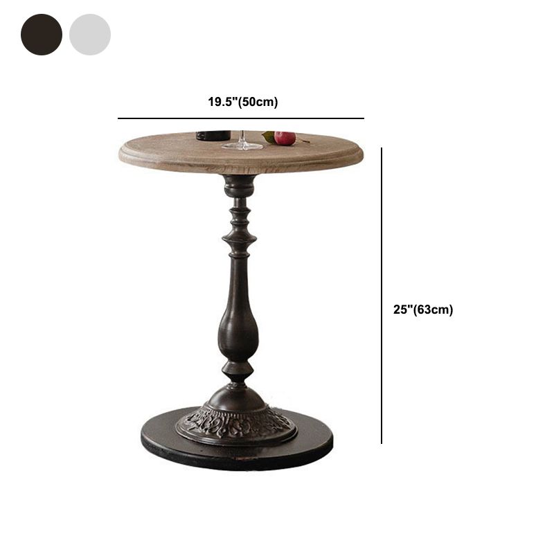 Rustic Wooden Round Top Side Table Metal Pedestal End Table - Distressed Surface Treatment