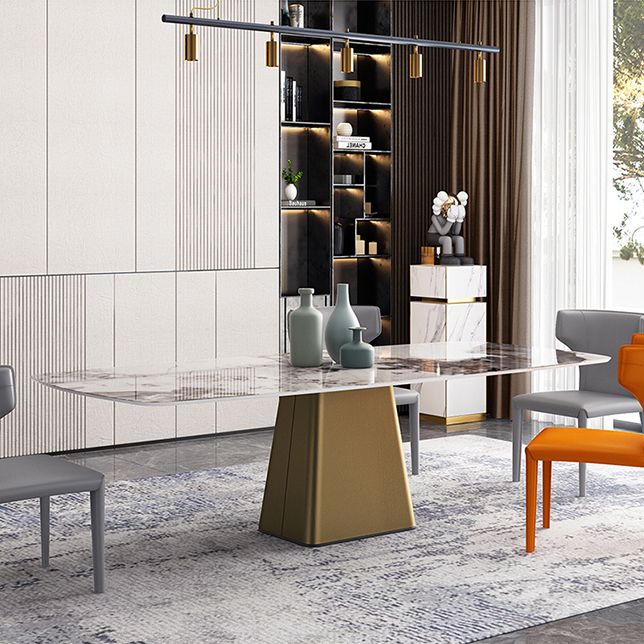 Glam Rectangle Shape Standard Table Sintered Stone Gray Dining Table for Kitchen