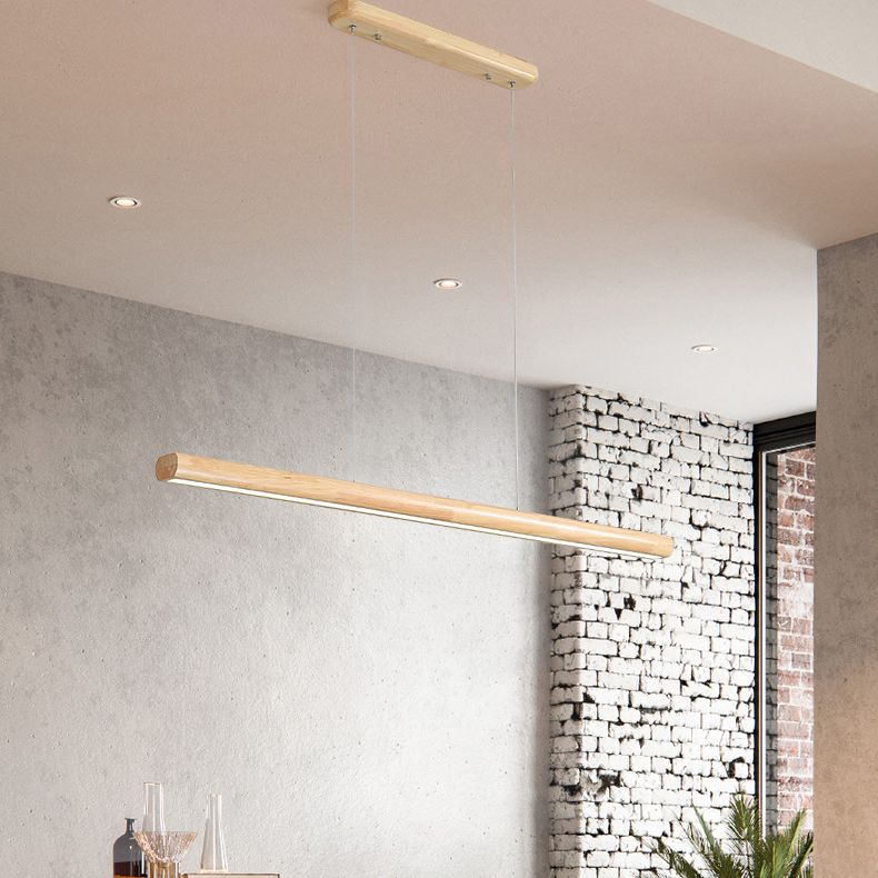 Noordse staafvormige eilandlamp houten eetkamer led lineair hanger licht in beige