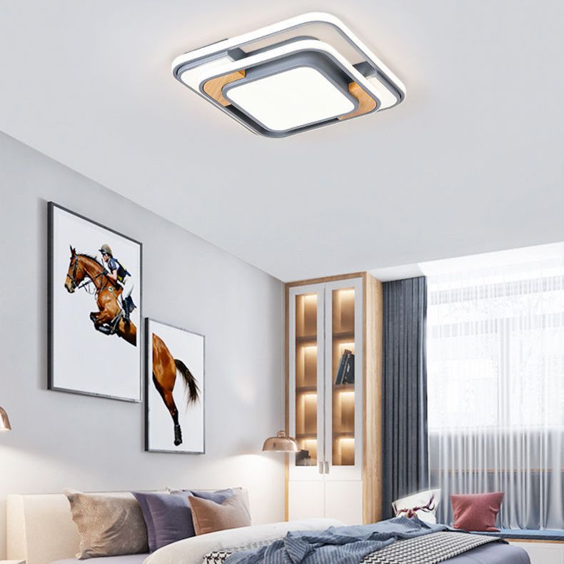 Plafonnier LED gris de forme géométrique, design nordique acrylique, plafonnier pour salon