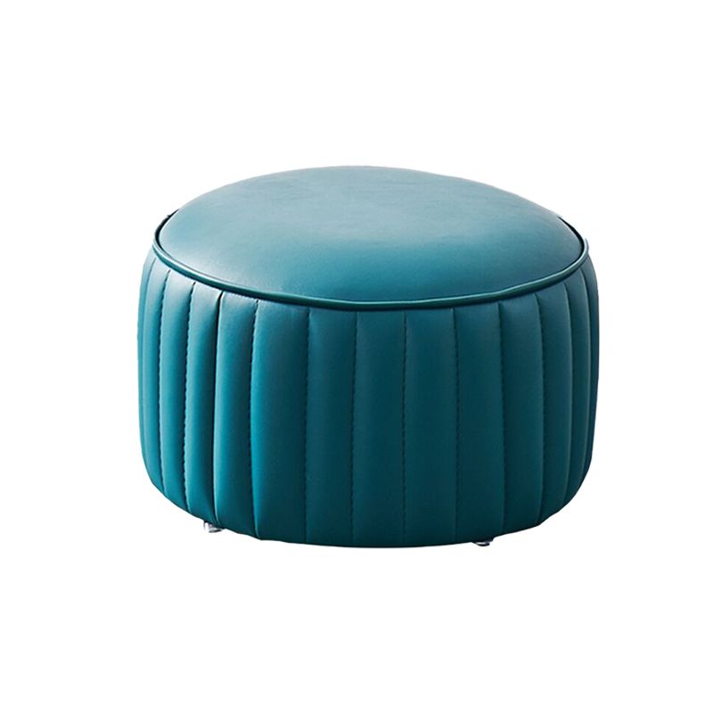Modern Orange Pouf Water Resistant Round Pure Color Leather Pouf