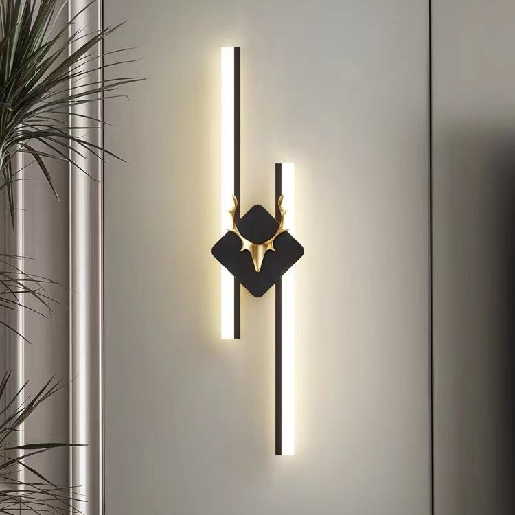 Linear Shape Metal Wall Lights Modern Style 2 Light Wall Mount Lamps in Black
