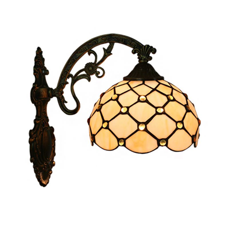 Bead Net Wall Light Fixture Single Bulb Blue/Gold Hand-Crafted Glass Baroque Wall Mount Lamp