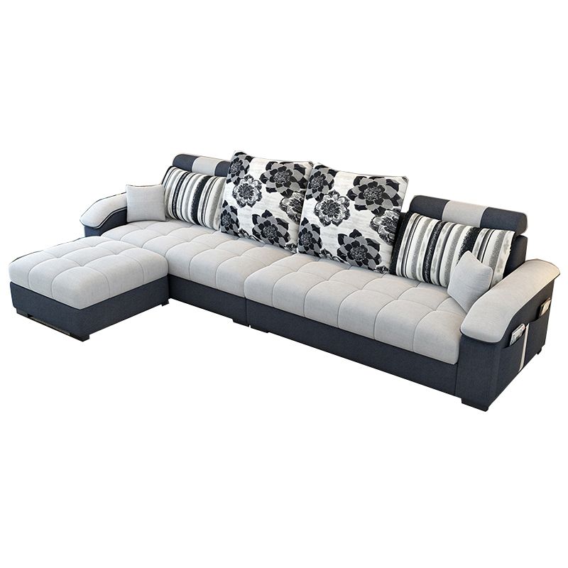 Sloped Arms Faux Leather and Cotton Blend Sectionals Sofa for Four People