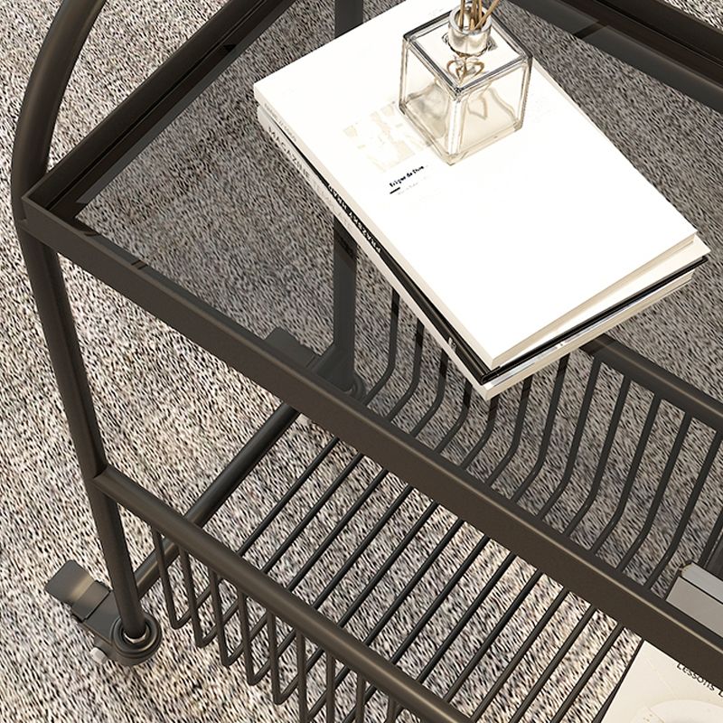 Metal and Glass Side Table Modern Bedroom End Table with Storage
