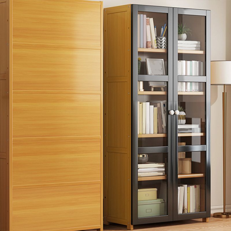 Modern Standard Bookcase Bamboo Closed Back Shelf with Doors