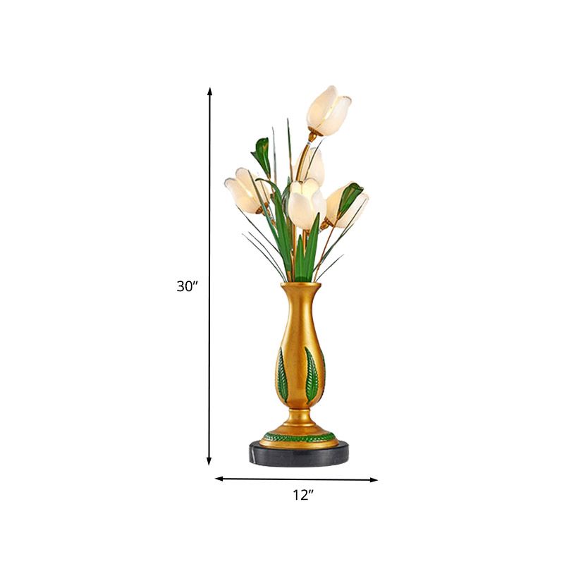 Lámpara de mesita de noche floral de jardín estadounidense 5 bombillas LEDA NIGHT MATIS LUZ en oro para sala de estar