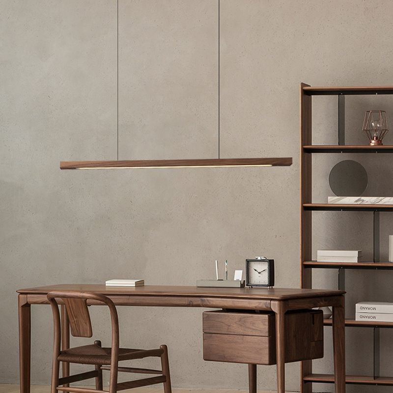 Linear Shape Island Light Modern Style Wood One Light Pendant Light Fixture