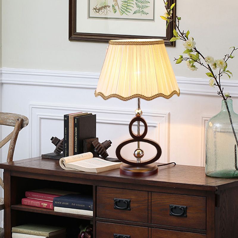 1 bulbe gourde de base lumière nocturne beige rustique lampe de table en tissu rassemblé avec bord ondulé