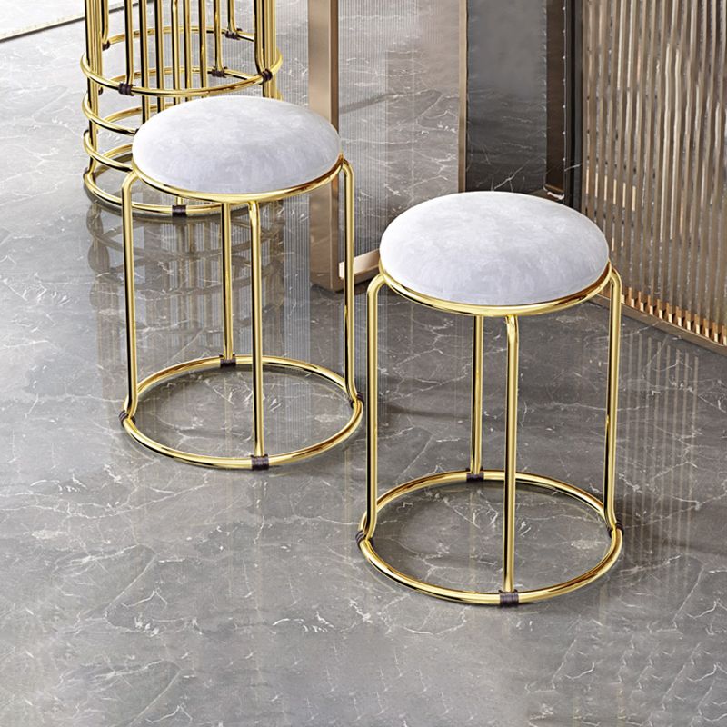 Contemporary Pouf Ottoman Fabric Upholstered Metal Frame Round Ottoman