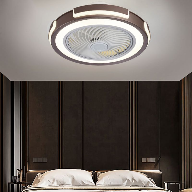 Nordic Circular Ceiling Fan Light Fixture Metallic Bedroom LED Semi Mount Lighting
