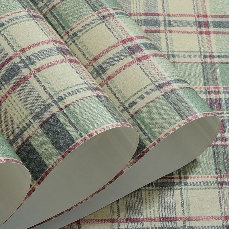 Green Grid Wallpaper Roll Moisture-Resistant Wall Covering for Bathroom Decor, Non-Pasted