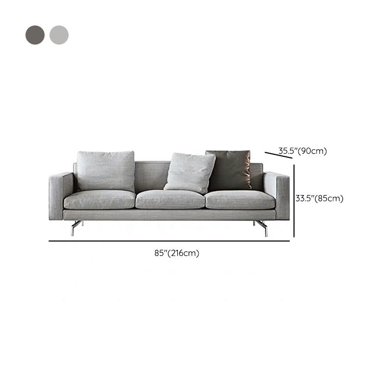 Gray 3-seater Sqaure Arm Sofa Contemporary Slipcovered Sofa with 3 Pillows