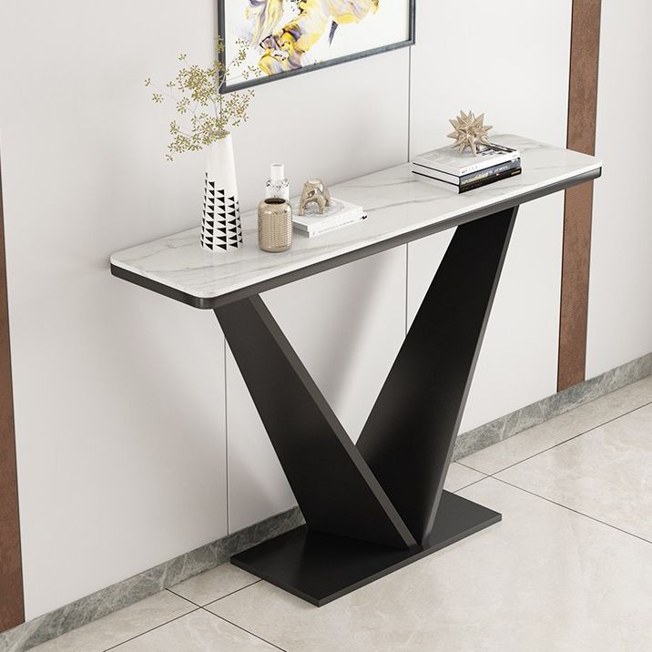 Contemporary Rectangle Console Table with Black Iron Pedestal Base for Hall