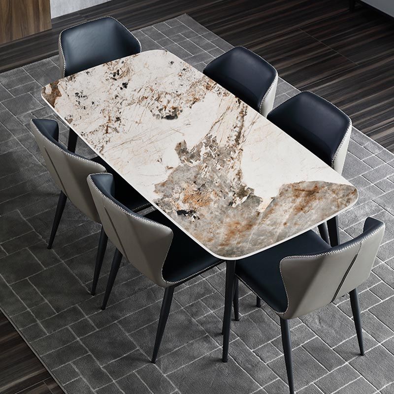 Rectangle Industrial Stone Table Standard Height Kitchen Room Table with 4 Legs