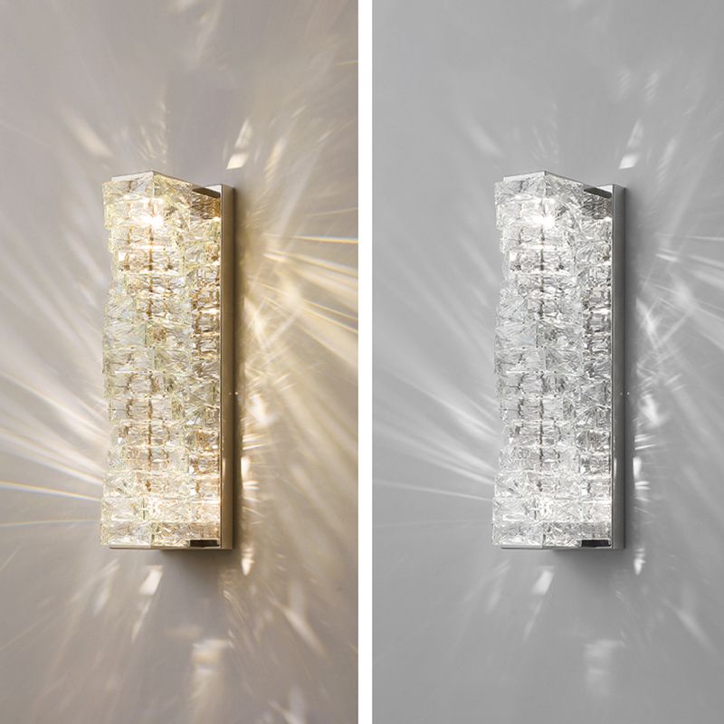 Unique Shade Crystal Wall Sconce Modern Style Single Light Wall Mounted Light in Silver