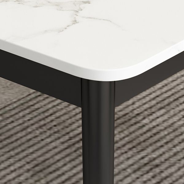 Table à manger en pierre frittée de style moderne Table rectangulaire blanche avec 4 pieds
