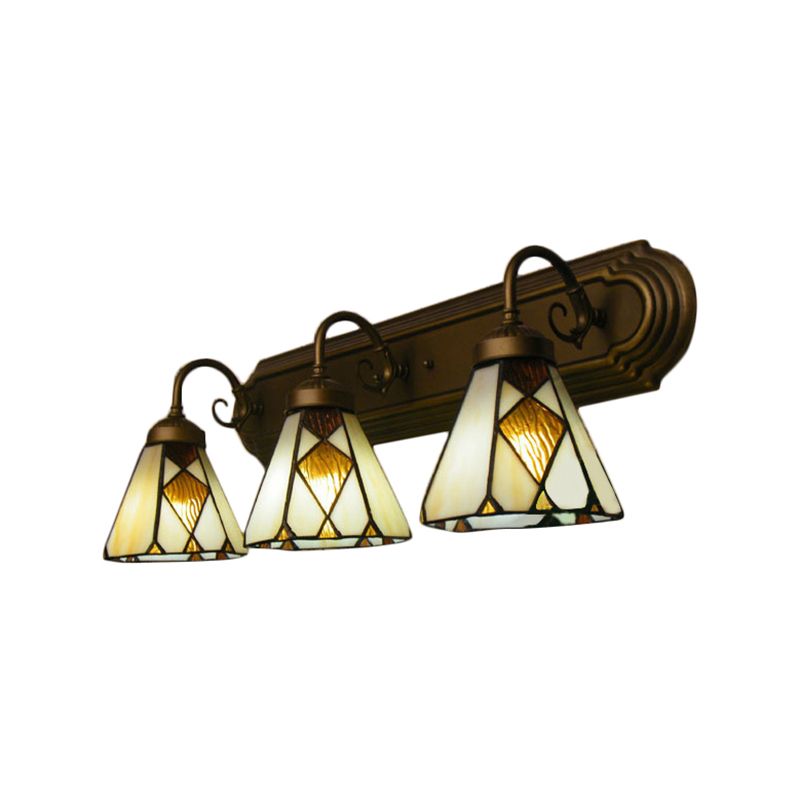 Tiffany Cone Wall Mounted Lamp 3 Heads Yellow/Amber Glass Sconce Light Fixture for Hallway