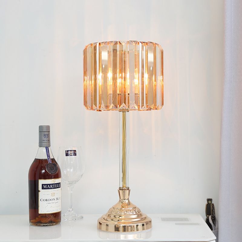 Crystal Prism Drum Night Lamp Postmodern Single Bulb Bedroom Table Lighting in Gold