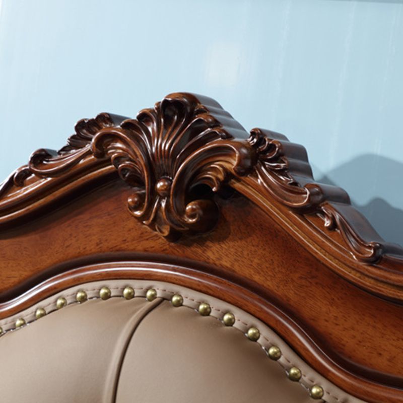 Tufted Upholstered Standard Bed Solid Wood King Bed in Brown of 72.8" H