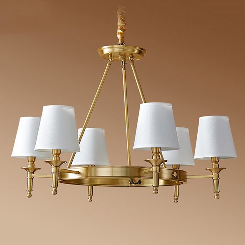 Post-Modern Circular Hanging Chandelier Light White Fabric Shade Ceiling Chandelier in Gold for Living Room