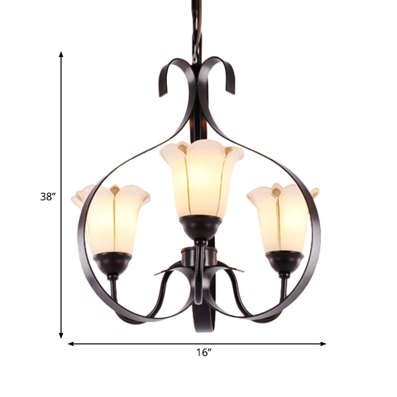 Floral Dining Room Suspension Lamp Milk Glass 3/5/8 Heads Modern Style Chandelier Lighting Fixture in Red Brown