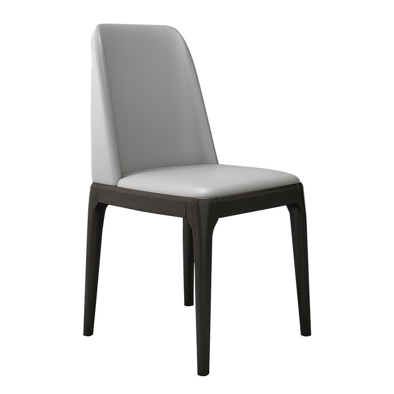 Chaises de salle à manger sans bras en cuir modernes, chaise latérale à dossier solide avec pieds en bois