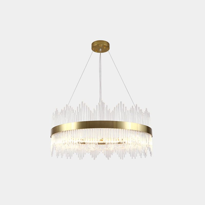 Crystal Rod Circle LED Suspension Light Artistic Gold Chandelier Light in Gold for Living Room