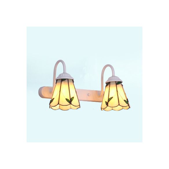Beige Glass Lily Wall Mounted Lighting Tiffany 2 Heads White Vanity Light Fixture