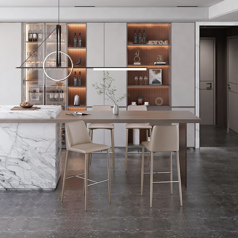 Modern Backrest Bar Stool Leather Metal Base Counter Stool for Living Room