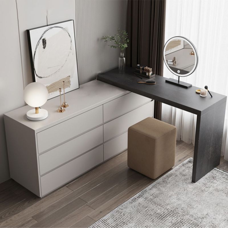 Contemporary Lighted Mirror Wood With Drawer Standing Vanity Dressing Table