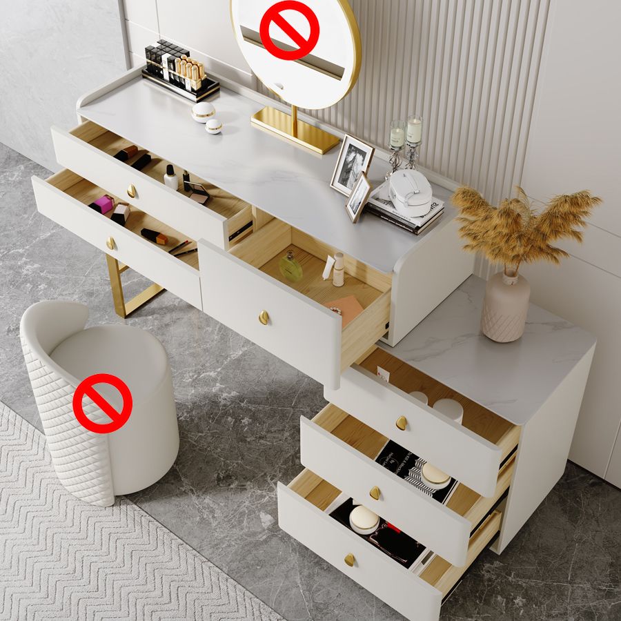 Stone Top Vanity Set 3/6 Storage Drawers Dressing Table with Padded Stool