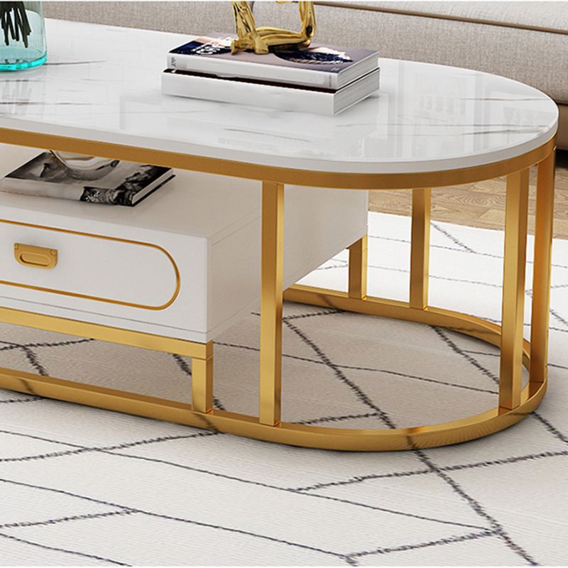 Oval Tempered Glass Frame Base Design Modern Style Coffee Table with Drawers