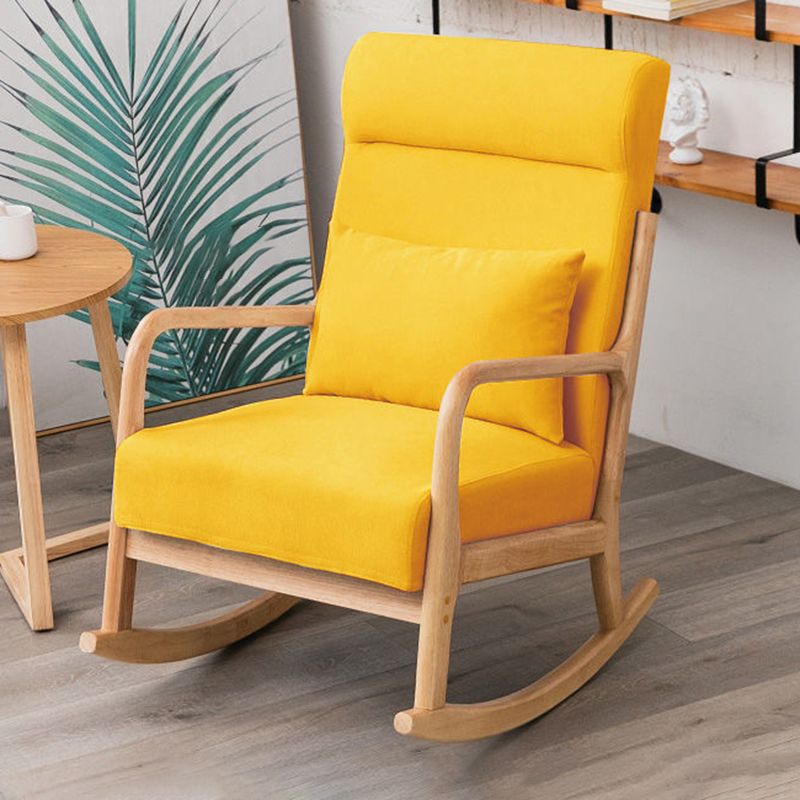 Modern Rocking Accent Chair Solid Fabric Upholstered Wood Frame Rocking Chair with Ottoman
